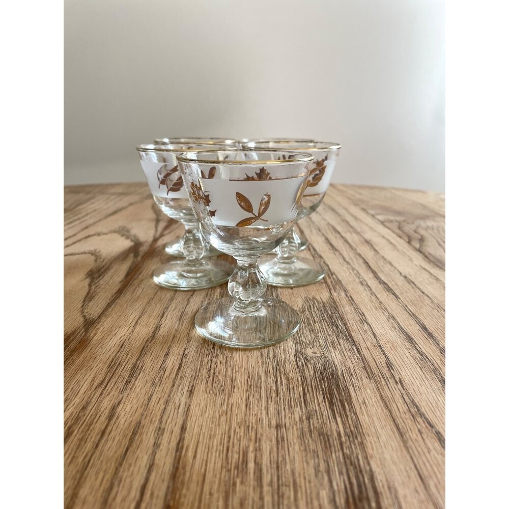 Gold Leaf Accent Glass Dessert Cups - Set of 4